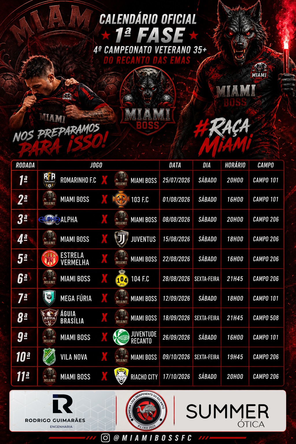 Calendário oficial da 1ª fase do 4º Campeonato Veterano 35+ do Recanto das Emas